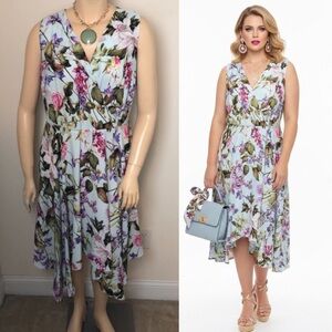 SALE 🔥 DN Design Floral Mint Violet Dress Garden Fairy Whimsical Midi 22W 3X